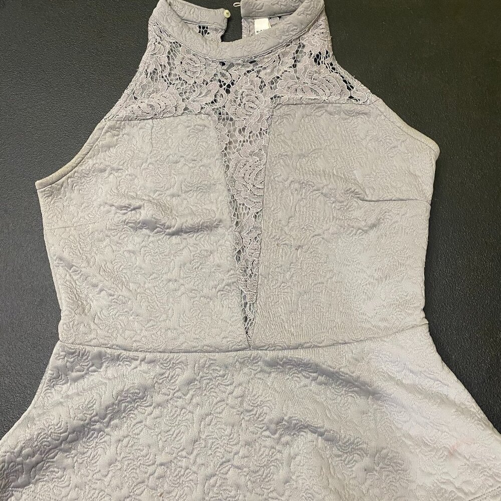 Women's Grey Halter Neck Peplum Top with Lace, Size Medium